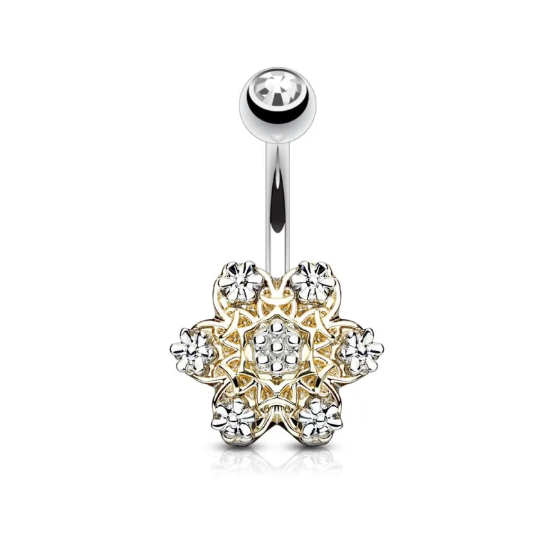 Piercing nombril fleur dorée 6 strass