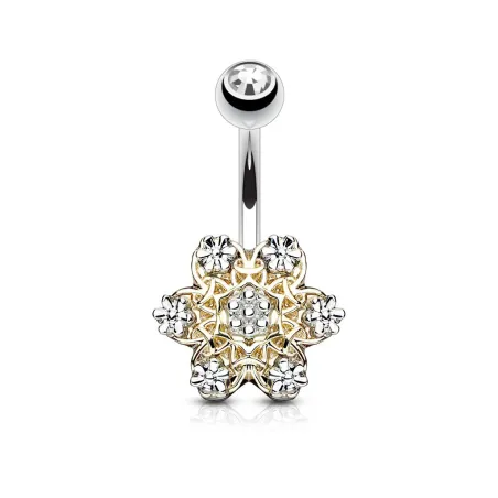 Piercing nombril fleur dorée 6 strass