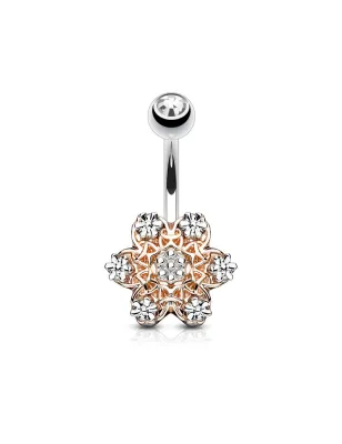 Piercing nombril fleur rosée 6 strass