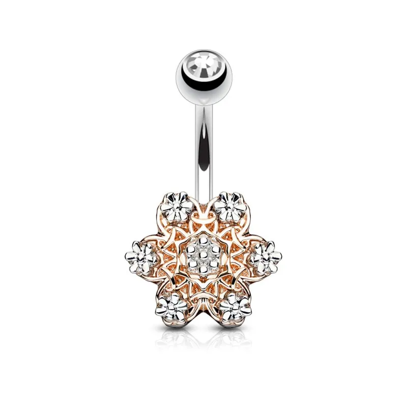 Piercing nombril fleur rosée 6 strass