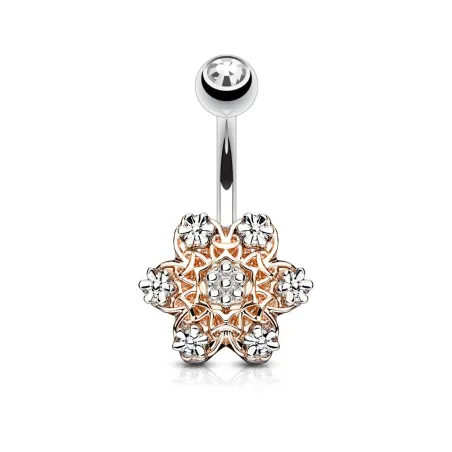 Piercing nombril fleur rosée 6 strass