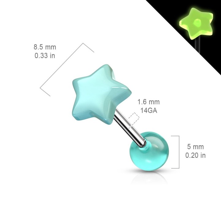 Piercing langue étoile phosphorescent