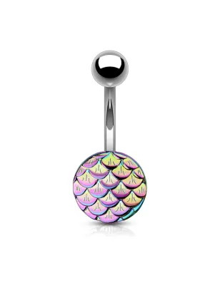 Piercing nombril acier écaille de poisson rainbow