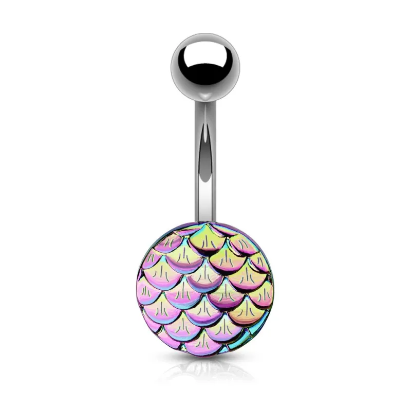 Piercing nombril acier écaille de poisson rainbow