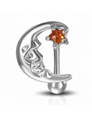 Piercing nombril inversé Lune et Etoile orange