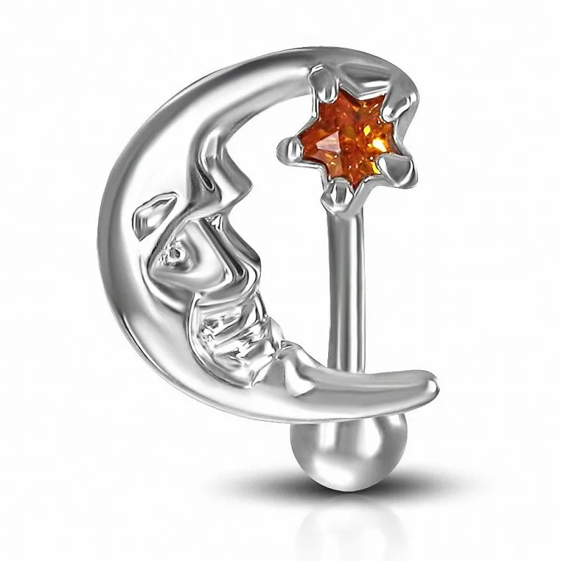 Piercing nombril inversé Lune et Etoile orange