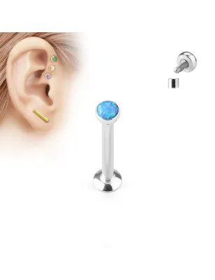 Piercing oreille labret vissage interne opale bleue