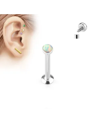 Piercing oreille labret vissage interne opale blanc