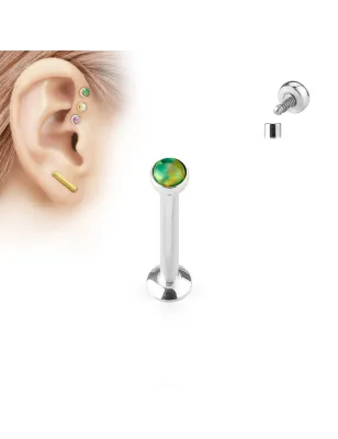 Piercing oreille labret vissage interne opale vert