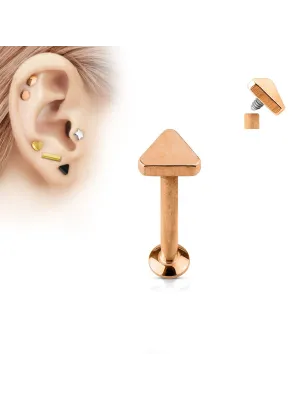 Piercing oreille labret vissage interne triangle or rose