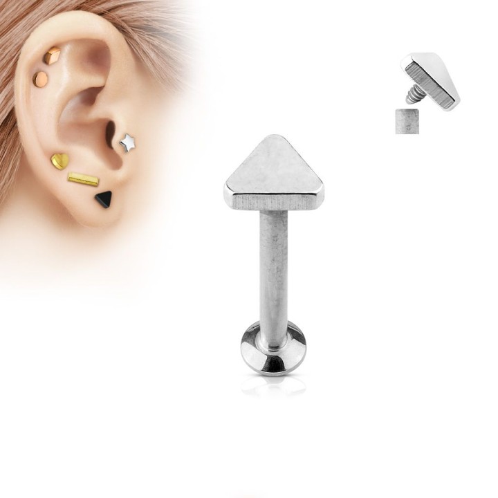 Piercing labret vissage interne triangle argenté