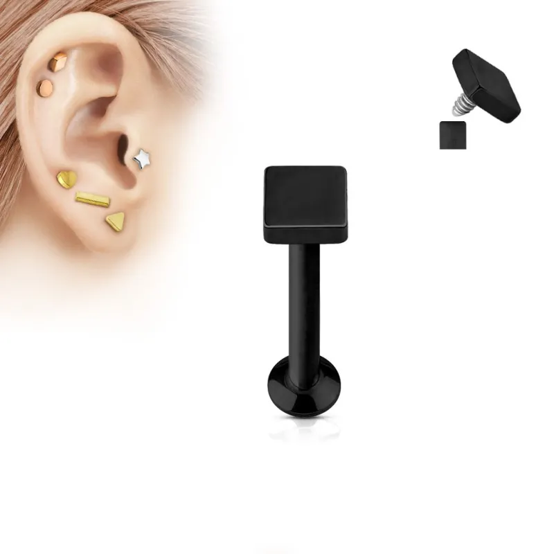 Piercing oreille labret vissage interne carré noir Piercing oreille labret vissage interne carré noir