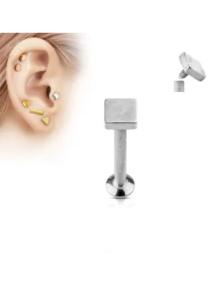 Piercing oreille labret vissage interne carré argenté