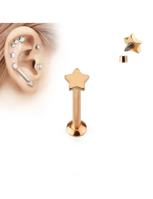 Piercing oreille labret vissage interne étoile or rose