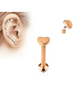 Piercing oreille labret vissage interne coeur or rose