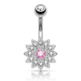 Piercing nombril petite fleur cristal rose