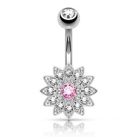 Piercing nombril petite fleur cristal rose