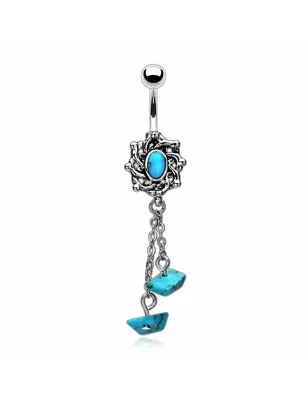 Piercing nombril charm avec perles turquoise