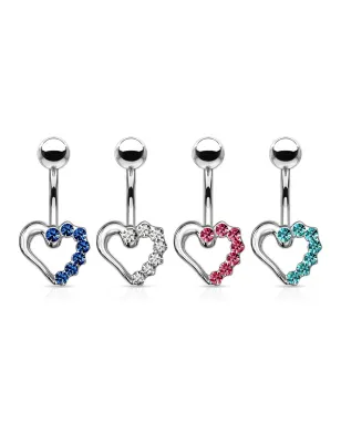 Piercing nombril coeur pavé sur moitié