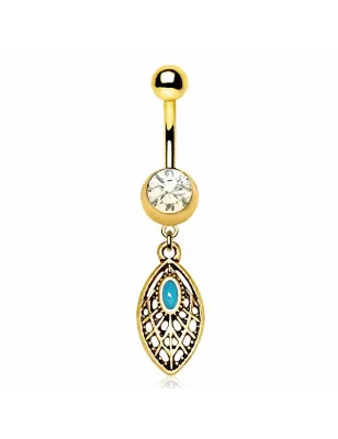 Piercing nombril plaqué or pendentif tribal ovale