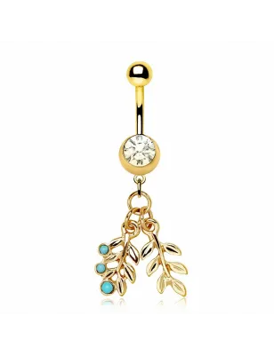 Piercing nombril plaqué or double feuille fantaisie