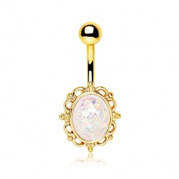 Piercing nombril plaqué or charm opale synthétique