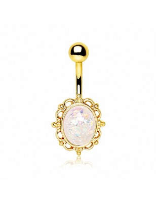 Piercing nombril plaqué or charm opale synthétique