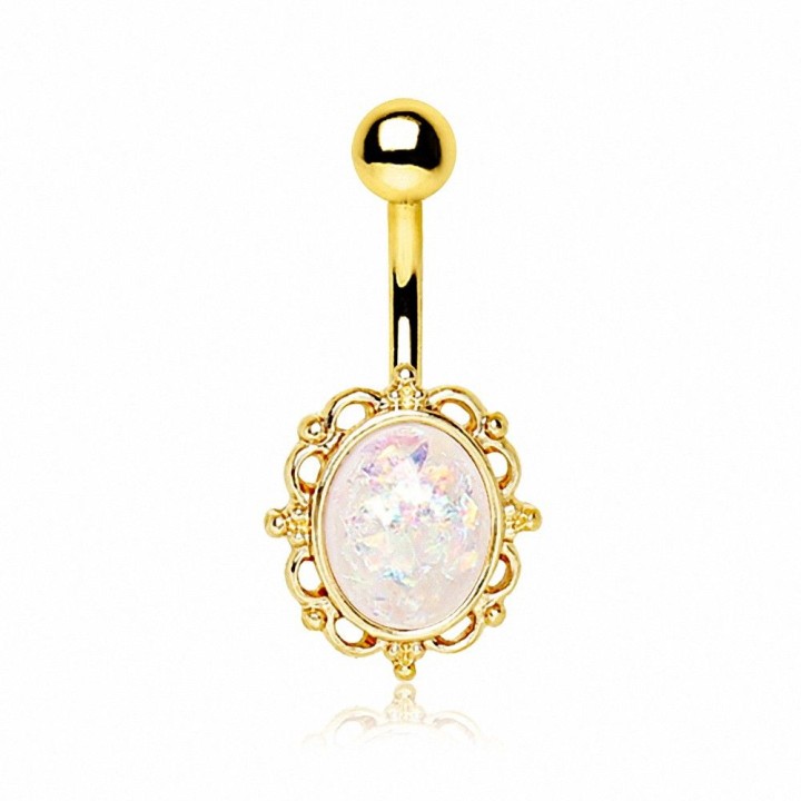 Piercing nombril plaqué or charm opale synthétique