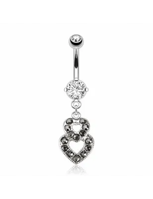 Piercing nombril 8 mm double coeur noir