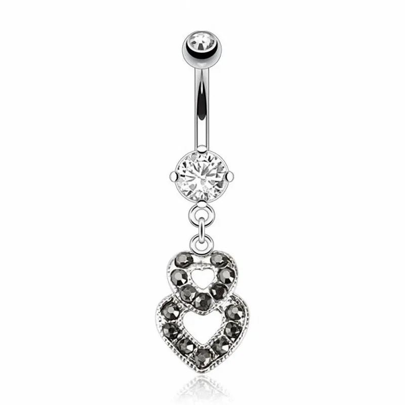 Piercing nombril 8 mm double coeur noir