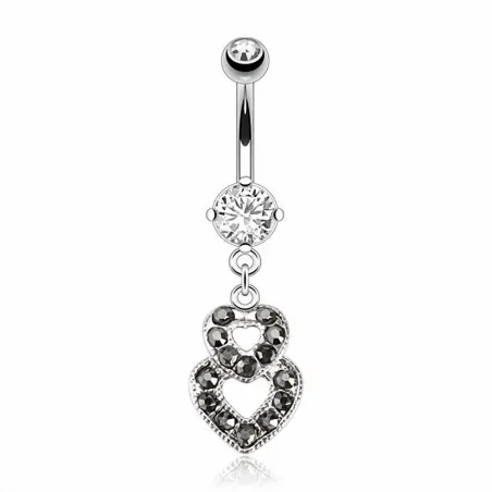 Piercing nombril 8 mm double coeur noir