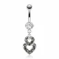 Piercing nombril 8 mm double coeur noir