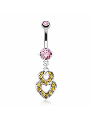 Piercing nombril 8 mm double coeur topaze
