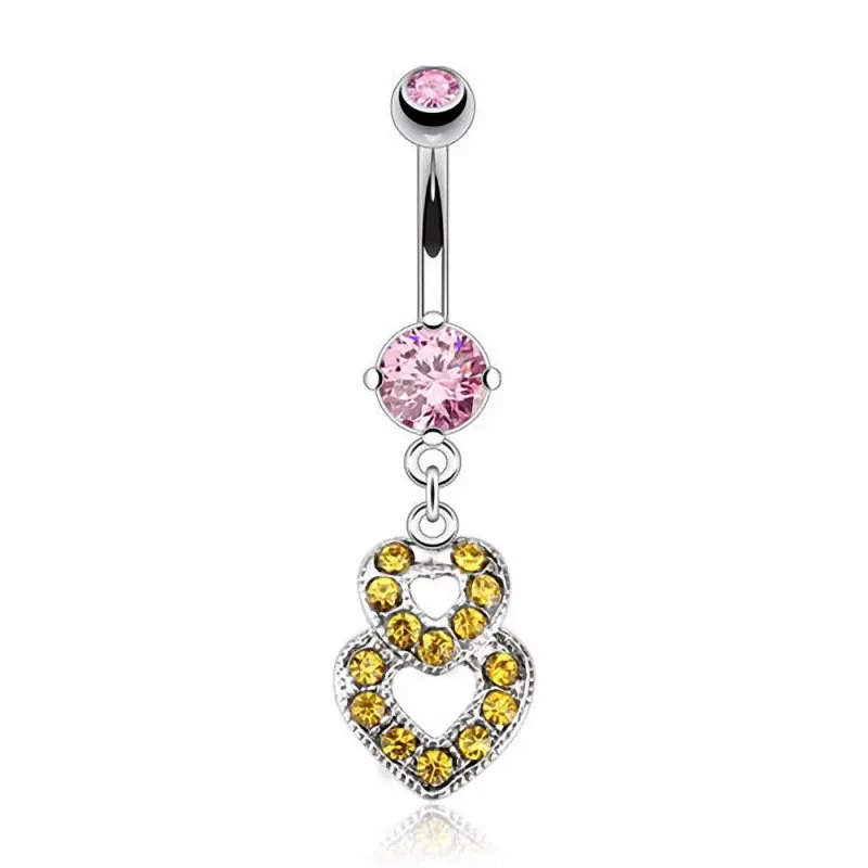 Piercing nombril 8 mm double coeur topaze