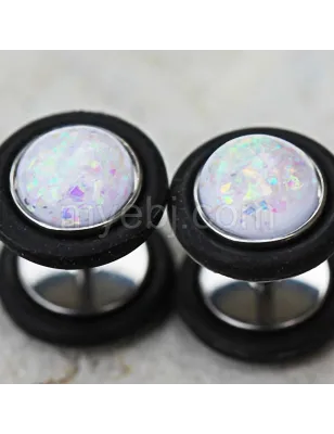 Piercing faux plug opale synthétique