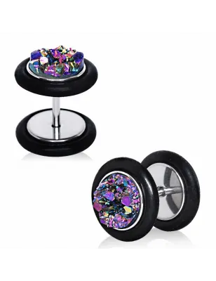 Piercing faux plug druzy rainbow