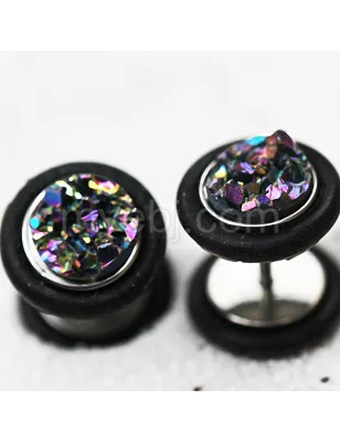 Piercing faux plug druzy rainbow