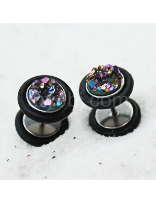 Piercing faux plug druzy rainbow
