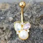 Piercing nombril plaqué or gemmes et perle