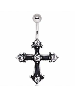Piercing nombril croix gothique noire