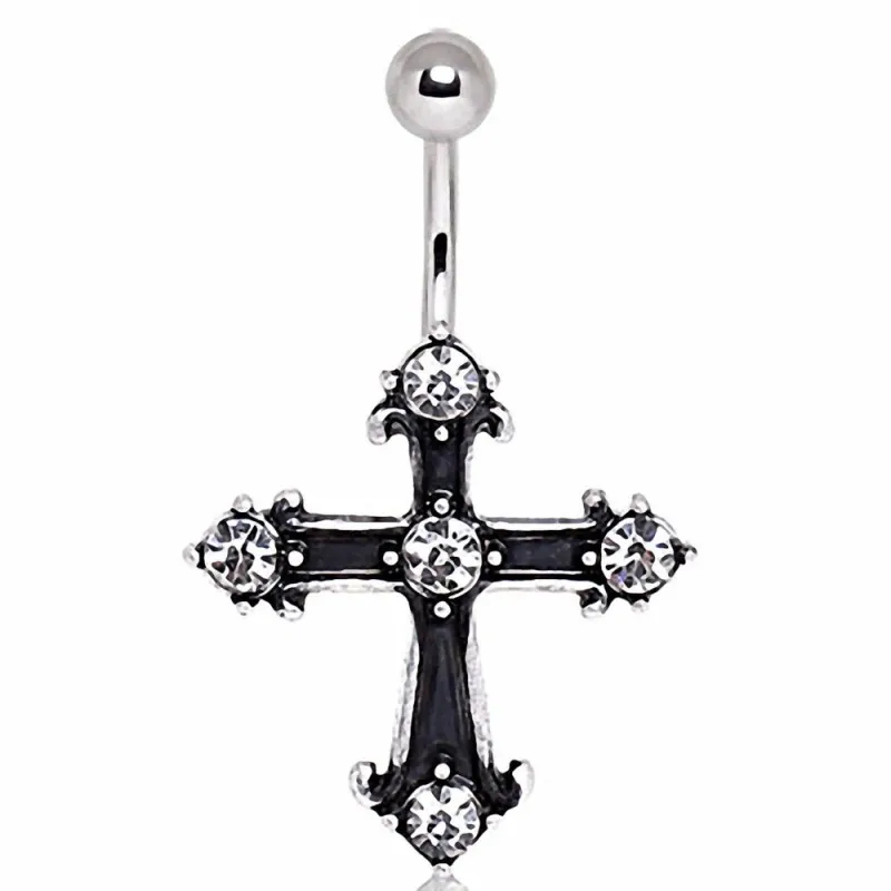 Piercing nombril croix gothiqe noire
