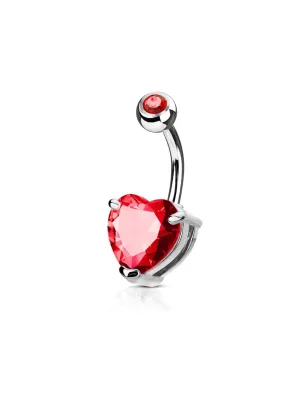 Piercing nombril solitaire zirconium coeur rouge