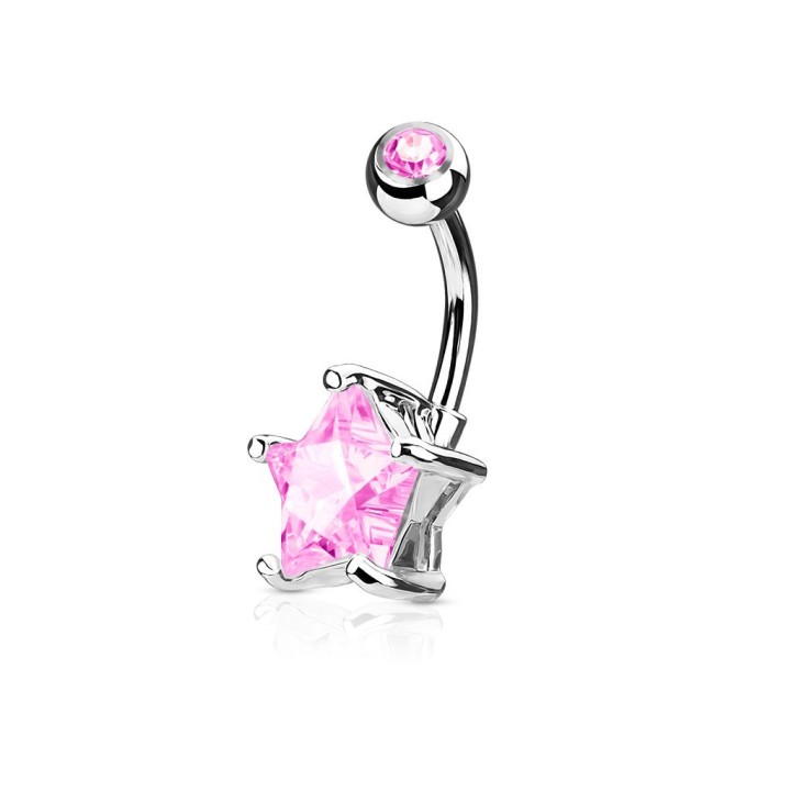 Piercing nombril solitaire zirconium étoile rose