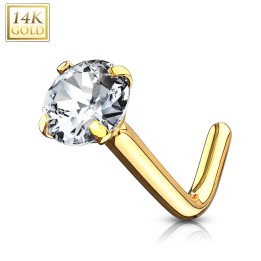 Piercing nez Or jaune 14 carats gemme 3 mm tige en L