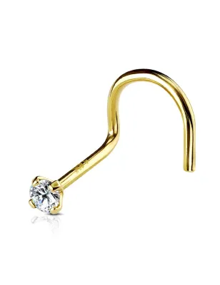 Piercing nez or jaune 14 carats tige courbée pierre de 3 mm