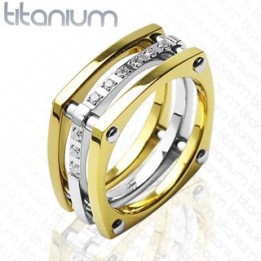 Bague Titane Dorée Gemmes - Bague homme et femme en titane