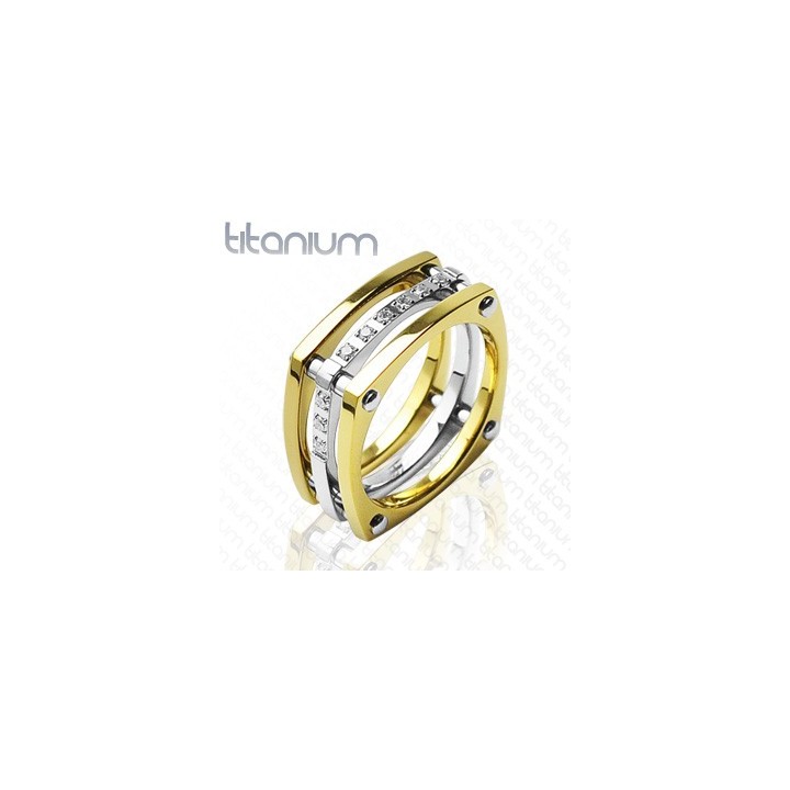 Bague Titane Dorée Gemmes - Bague homme et femme en titane