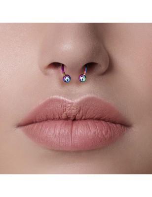 Piercing fer à cheval cristaux de face rainbow