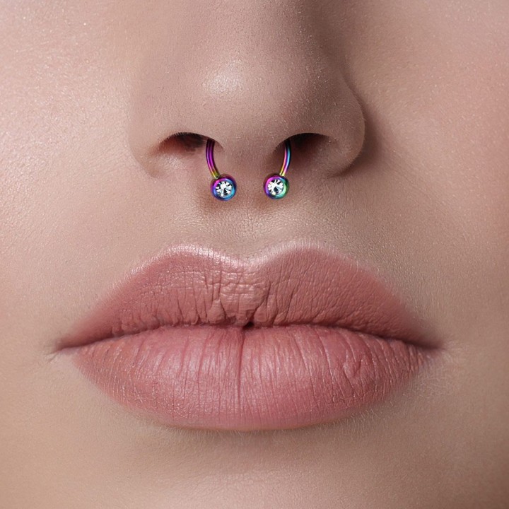 Piercing fer à cheval cristaux de face rainbow