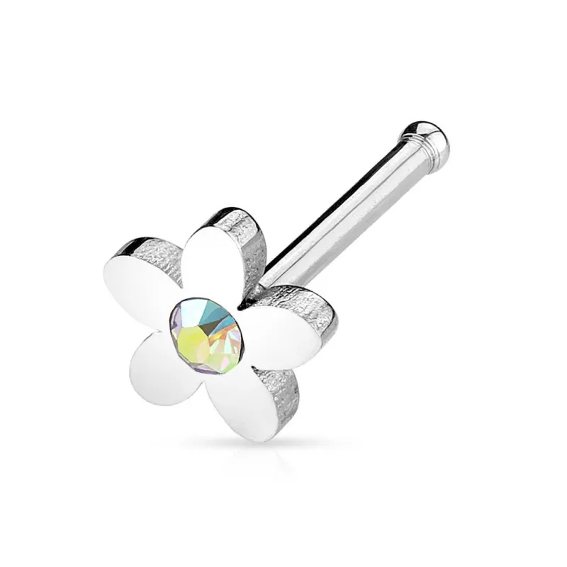 Piercing nez tige droite fleur aurore boréale